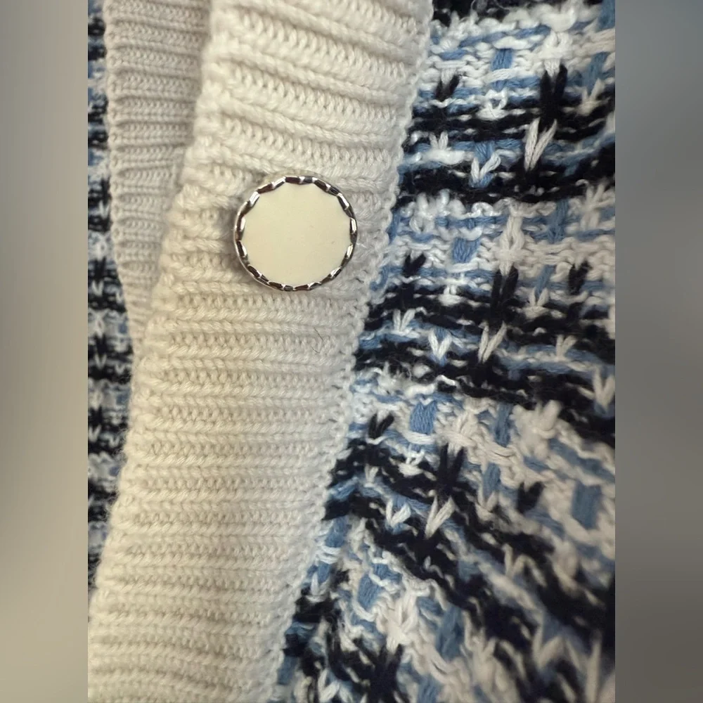 Truth By Republic Quiet Luxury Knit Cardigan XS Blue with Cream Trim - Picture 5 of 6